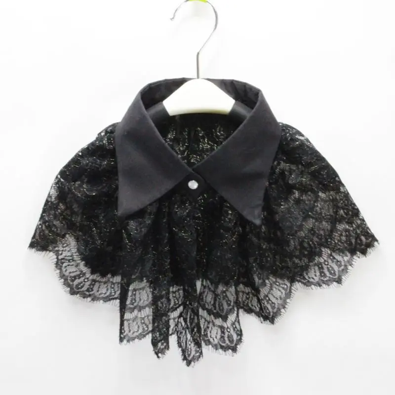 

Women Retro Crochet Floral Lace Fake Collar Pointed Lapel Detachable Half Shirt 649C