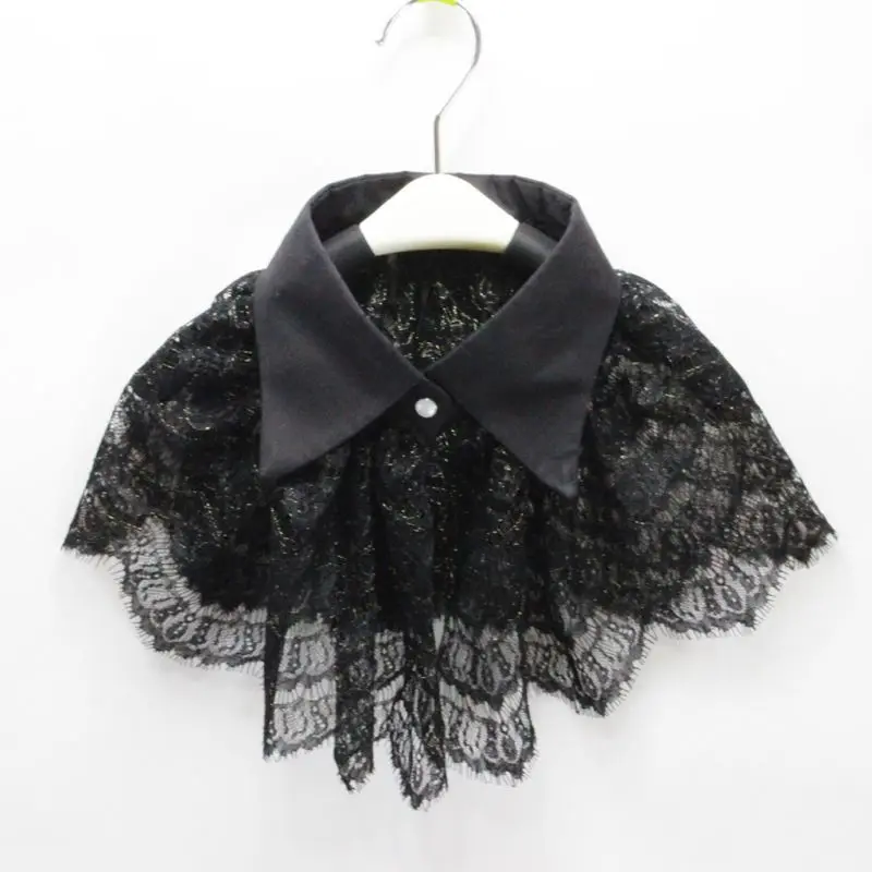 Women Retro Crochet Floral Lace Fake Collar Pointed Lapel Detachable Half Shirt 649C