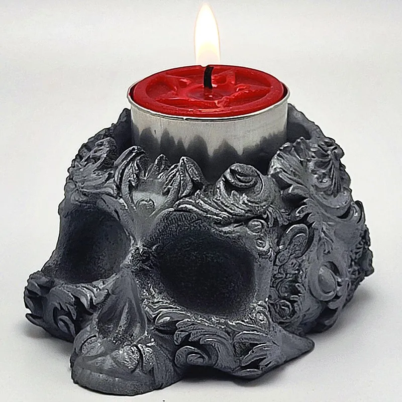 

3d skull candle holder silicone mold diy production resin concrete candle holder Halloween decoration tool