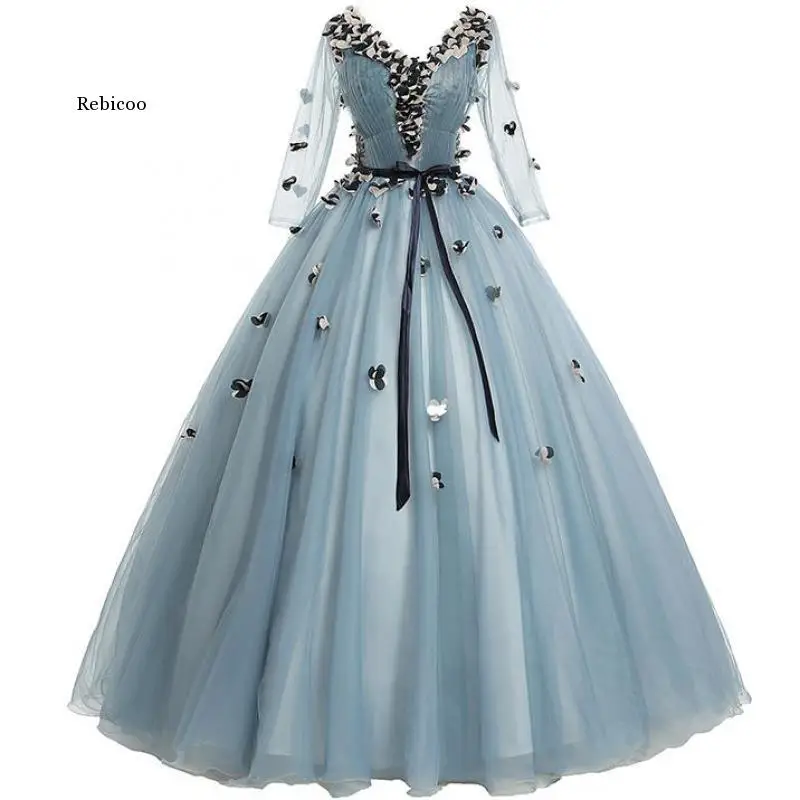 

Summer Dresses Half Sleeve V-neck Party Prom Dress Elegant Appliques Ball Gown Formal Quinceanera Dress
