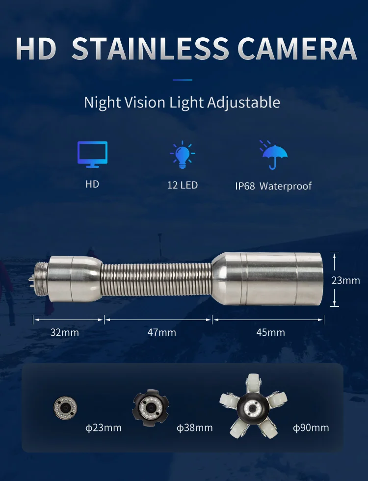 9 Inch 23MM HD1080P Pipe Inspection Camera 100M 150M Sewer Camera with WiFi DVR 16GB Card Drain Industrial Endoscope IP68 4500MA