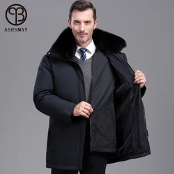 Asesmay 2021 New Arrival męska kurtka zimowa biały parka z kaczym puchem mężczyzna płaszcz ocieplany kołnierz z futra lisa markowa bluza z kapturem odzież znosić