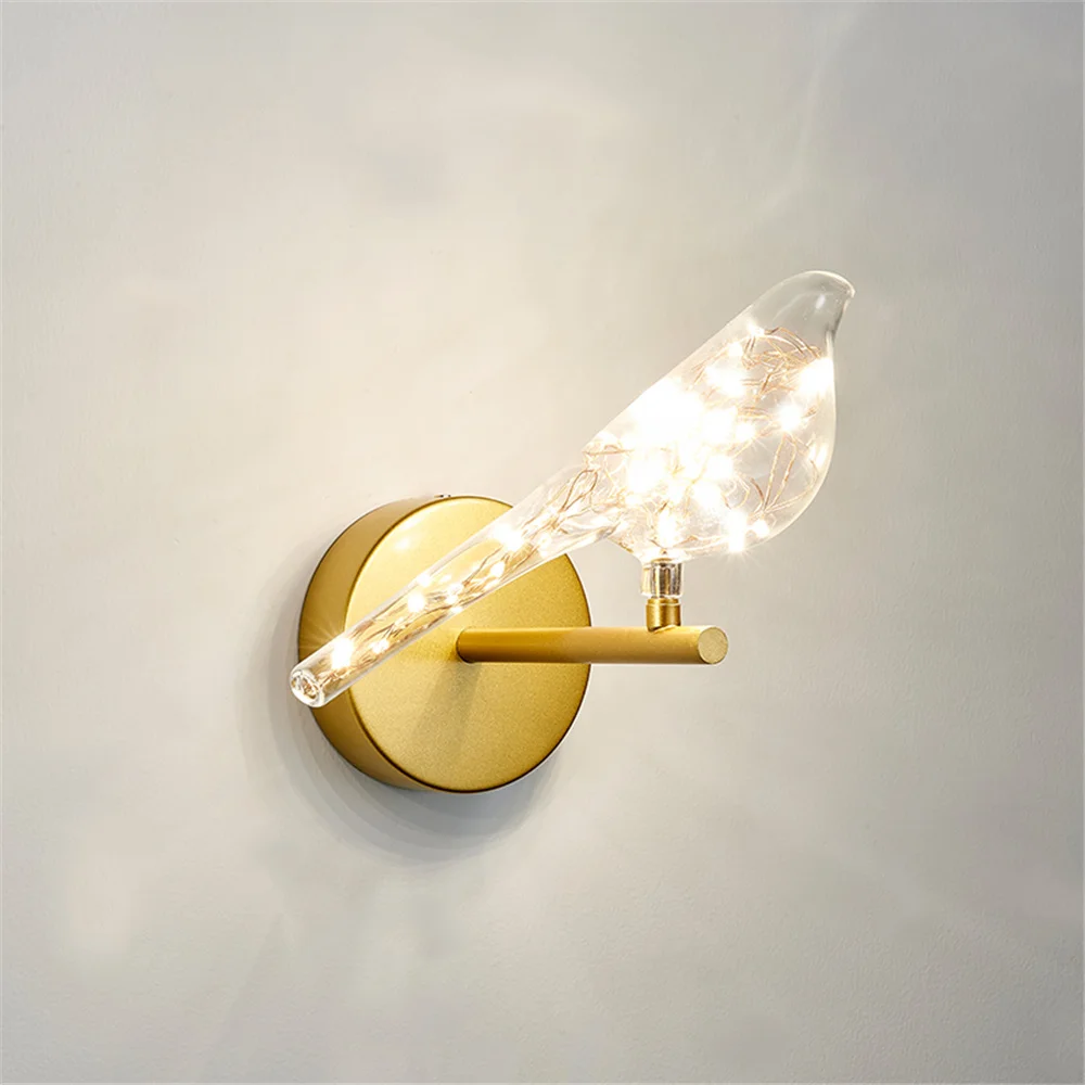 Postmodern Gold Luxury Creative Glass Bird Led Wall Lamp Children Bedroom Restaurant Gallery Cafe Home Deco Sconce Night Lights