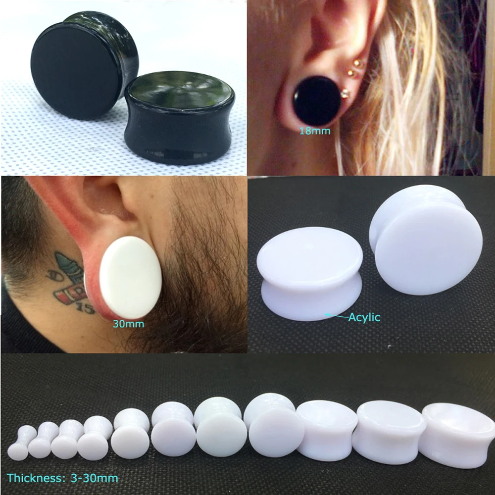 Pair Heart  Acrylic Solid Ear plug White&Black Earing Large Big Tunnel Size Stretcher Saddle Flesh Tunnel Expander 3-50mm