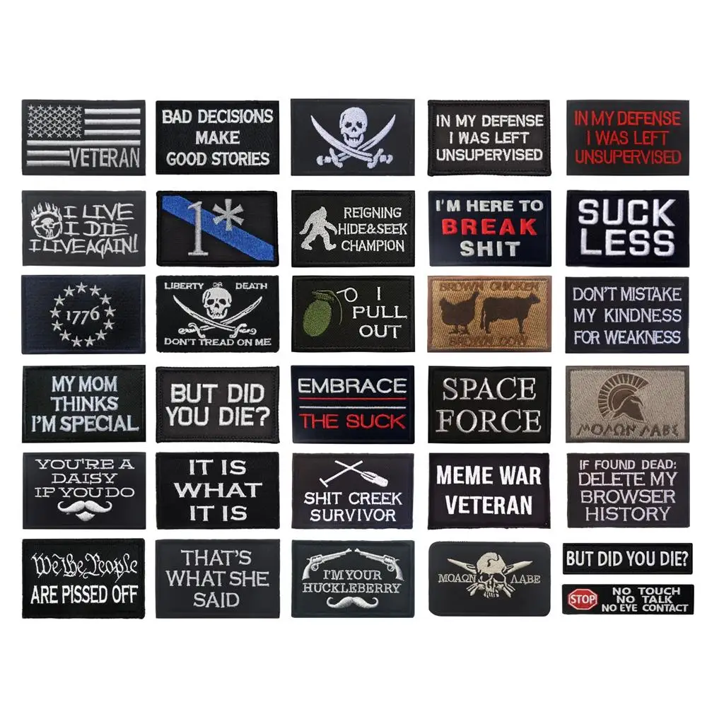 

Skull Embroidered Patch Cool Military Slogan Sticker Decal Applique Army Operator Tactical Patches