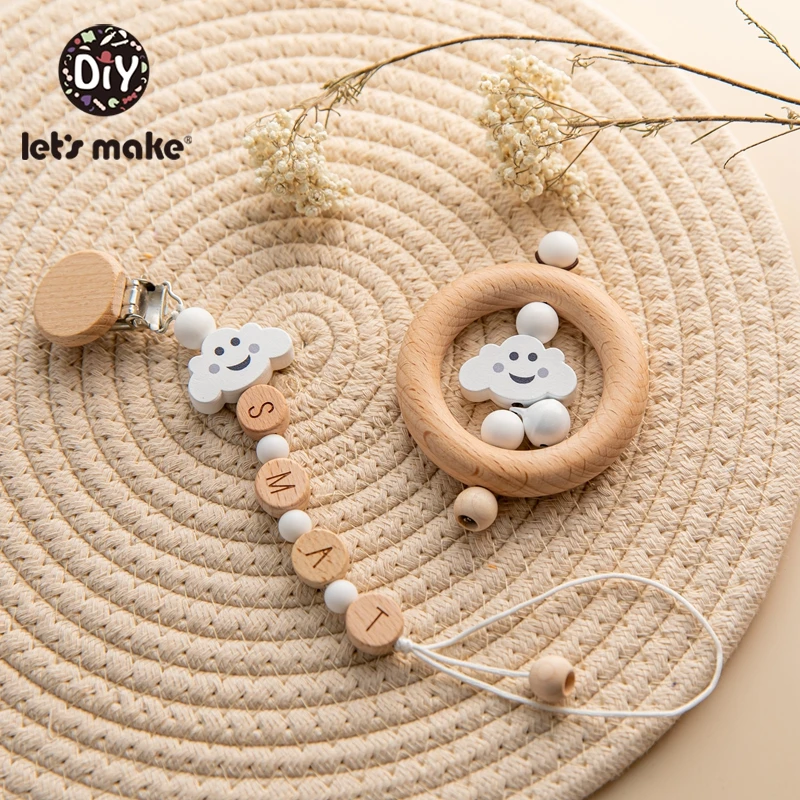 

Let's Make 1pc/1set Wooden Pacifier Chain Holder For Nipples Baby Rattles Crib Mobiles Kids Stroller Accessories Baby Crib Toys