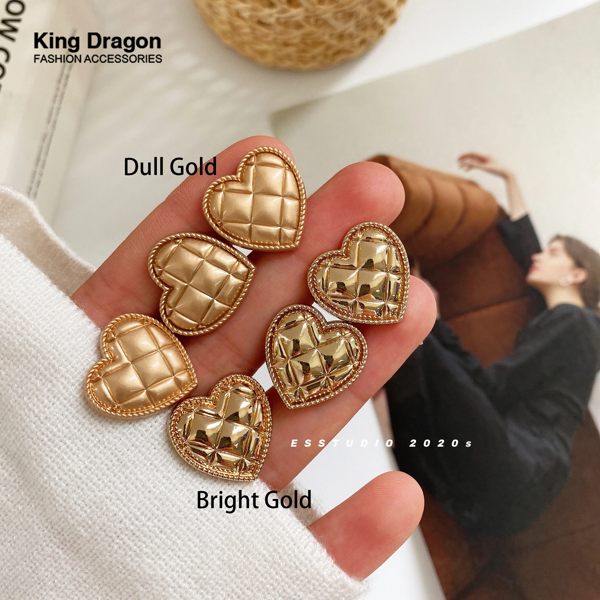 New Arrival Gold Heart Alloy Metal Buttons For Needlework Clothing Women Coat Suit Cardigan 6PCS Sewing Button KD875