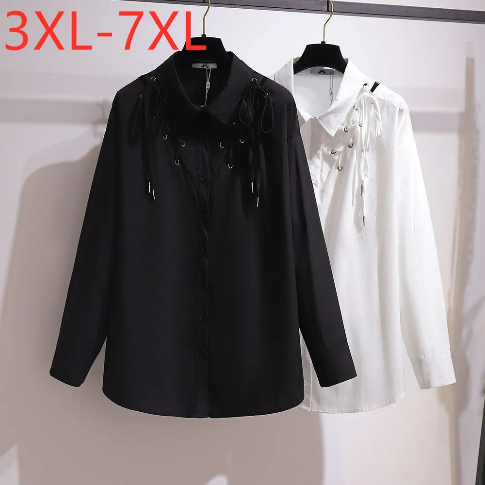 

New Ladies Autumn Winter Plus Size Tops For Women Large Blouse Long Sleeve Loose Black White Button Shirt 3XL 4XL 5XL 6XL 7XL