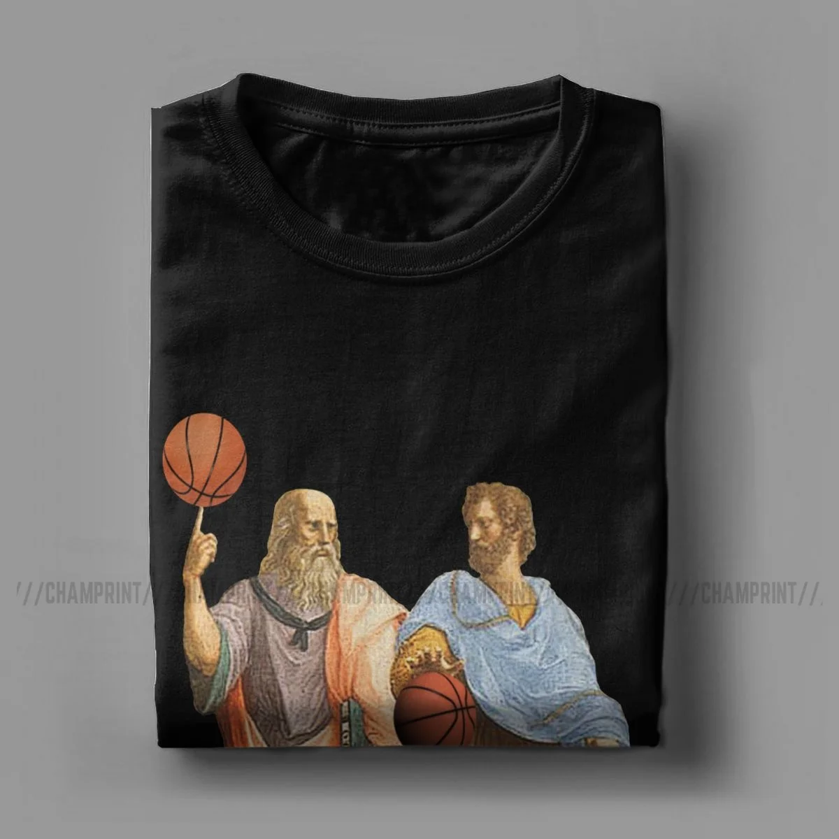 Men\'s T-Shirts Plato And Aristotle In Epic Basketball Match Vintage 100% Cotton Tees Socrates T Shirts O Neck Tops Plus Size