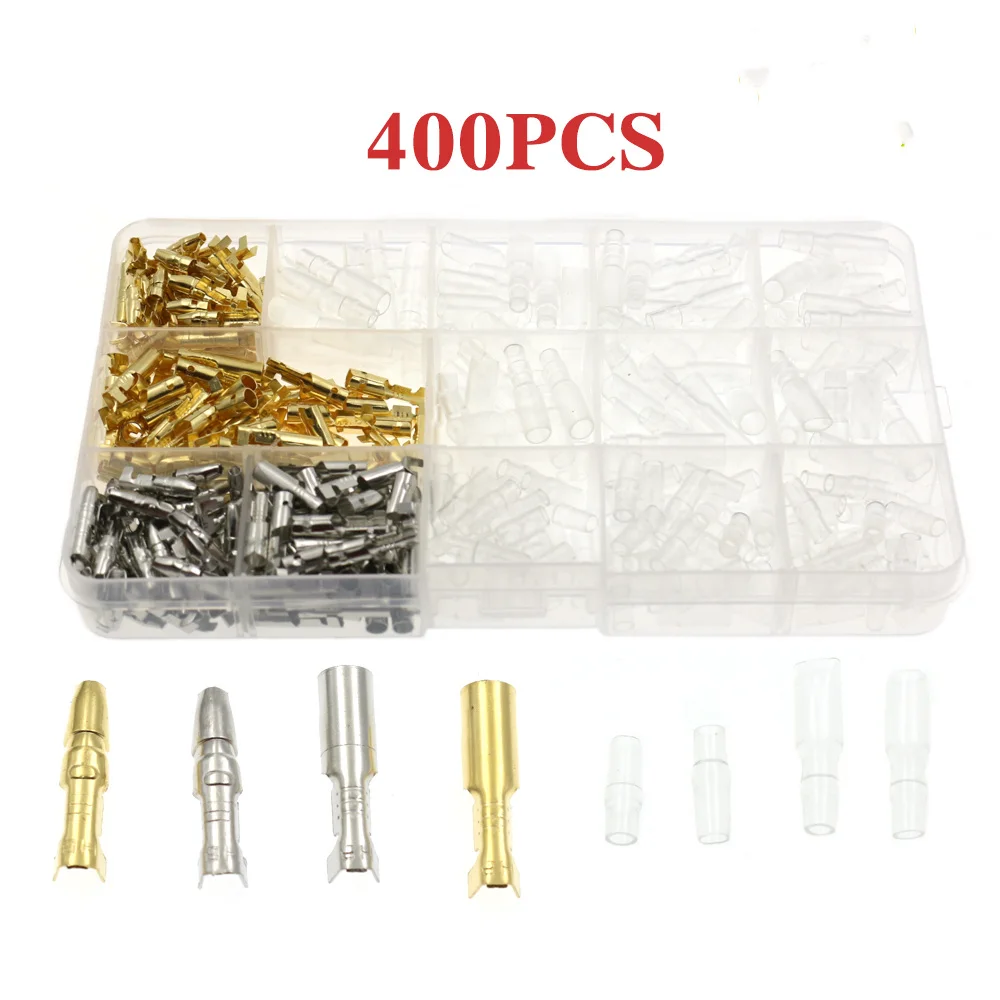 400PCS 3.9mm Car Auto Motorcycle Bullet Terminal Male Female Wire Bullet Crimp Connectors Insulation Sheath