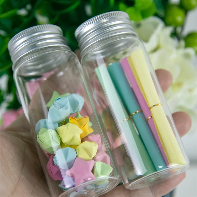 37*90*24mm 65ml Glass Bottles Aluminium Cap Transparent Clear Liquid Gift Candy Container Empty  Wishing Bottles Jars 12pcslot