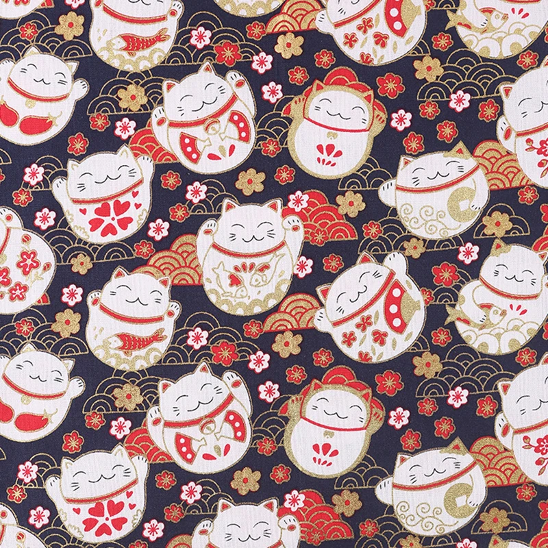 

150cm*100cm Japanese Style Cartoon Lucky Cat Printing Cotton Fabric Handmade Cloth Diy Sewing Quilting Crafts