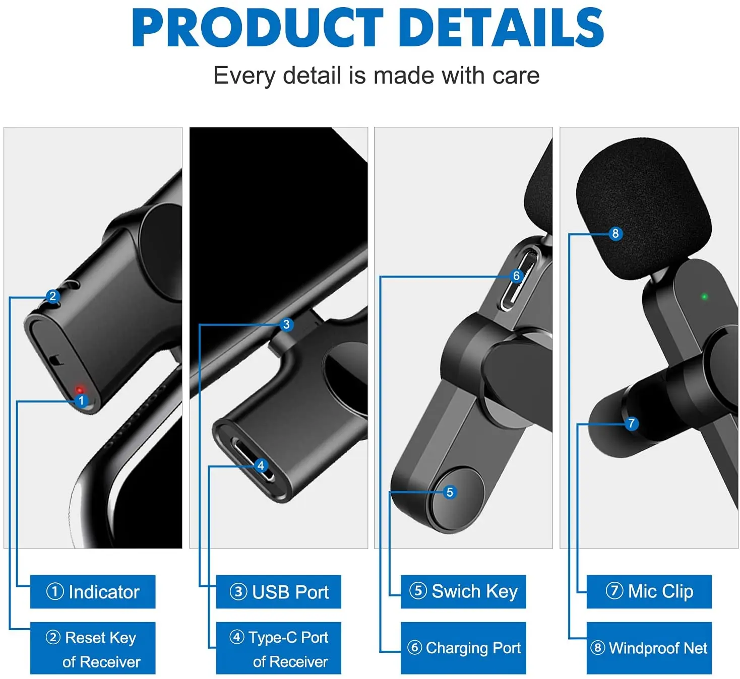 التوصيل اللعب UHF اللاسلكية Lavalier نظام الميكروفون للبث المباشر ، Vlog ، هيئة التصنيع العسكري للهواتف USB-C Andriod ، (لا حاجة App/بلوتوث)