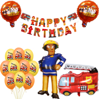 Cartoon Fireman Sam Theme Aluminium Foil Balloons Decoration Firefighter Latex Balloon Baby Shower Kids Banner Birthday Party