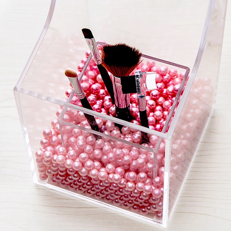 

Crystal Acrylic Makeup Brush Lipstick Organizer Cosmetic Case Storage Box Makeup Tool Flashing Pencil holder Plastic Pearl Sale