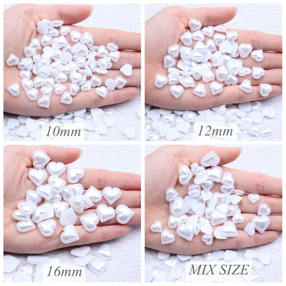 Mezze perle imitazione Flatback a forma di cuore 10mm 12mm 16mm colla su perle di resina avorio bianco per artigianato scarpe da Scrapcooking