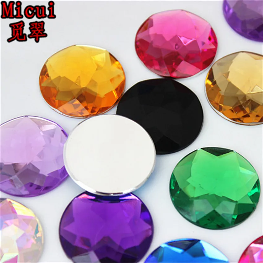 Micui 20pcs 25mm Round Chamfer Crystals Acrylic Rhinestones Flatback Glue On Gems Strass Stone For Clothes Dress Craft MC156