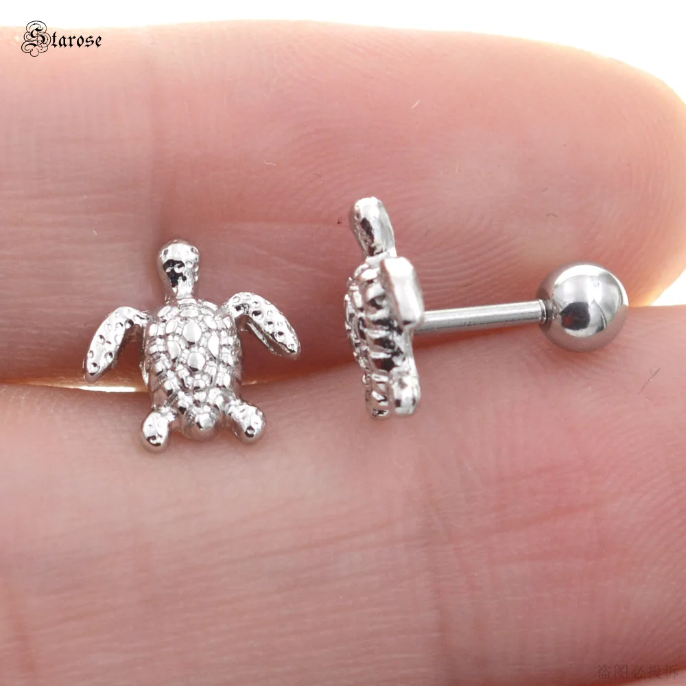 Starose-pendientes de tortuga marina de 1,0x6mm, Piercing de hélice, Tragus, Piercing de Oreja, pendientes de cartílago, joyería Daith, 2 uds.