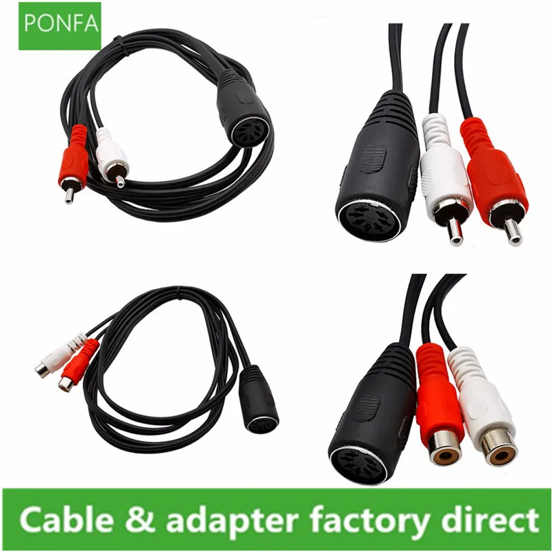 7-Pin DIN Female MIDI Cable to 2 Dual RCA Male Female Plug Audio Cable 0.5m/1m/1.5m