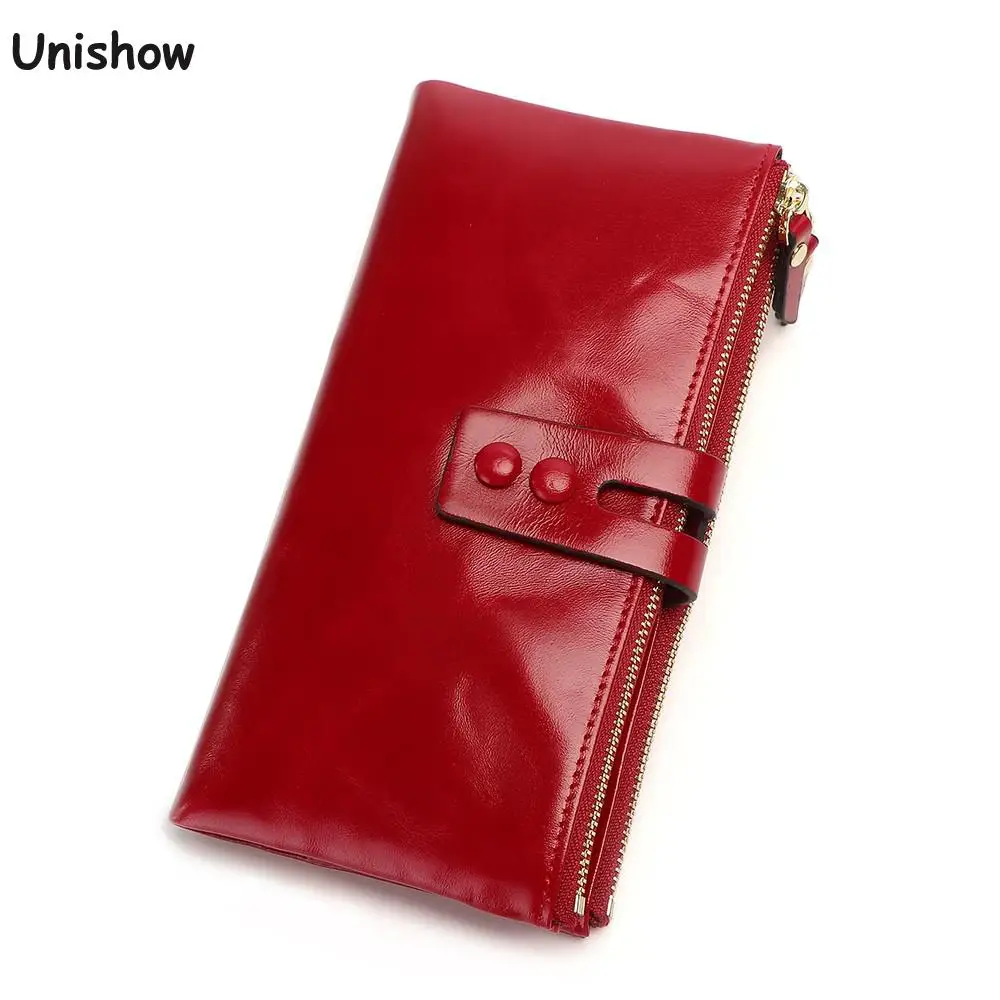 

100% Genuine Leather Wallet Women Long Clasp Lady Purse Luxury Oil Wax Cowhide Female Wallet Retro Brand Women Purse Coin Pocket