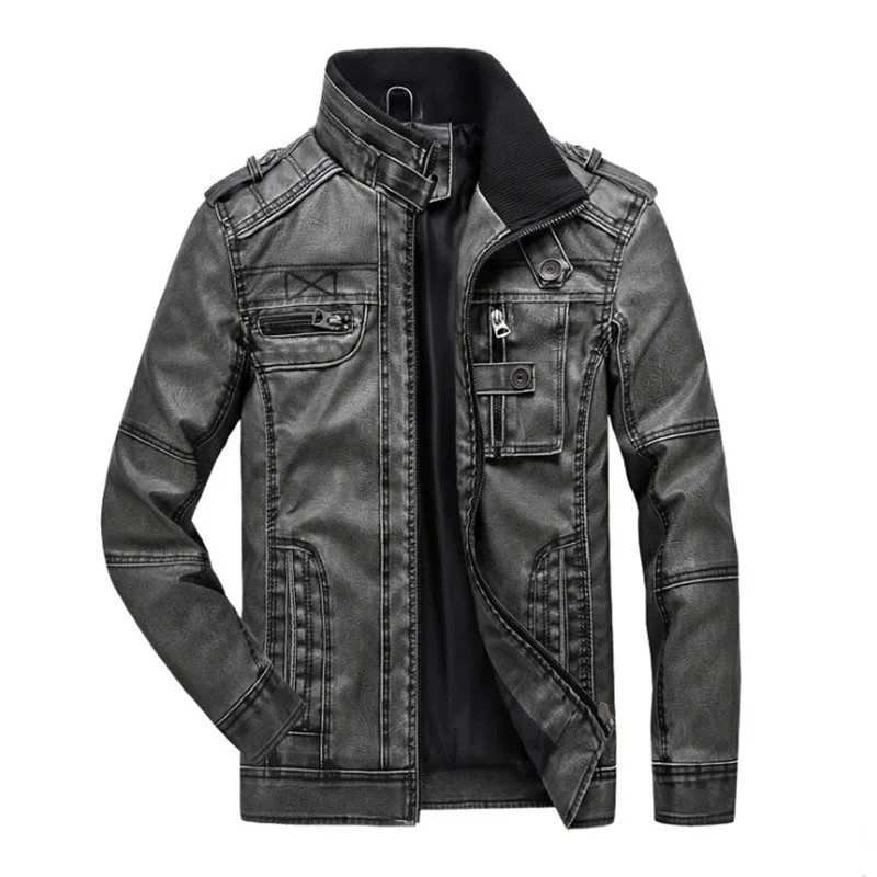 

New Retro Motorcycle Leather Jacket Men Coat Spring Autumn Pocket PU Jacket Male Zipper Leather Jacket Oversize 7XL