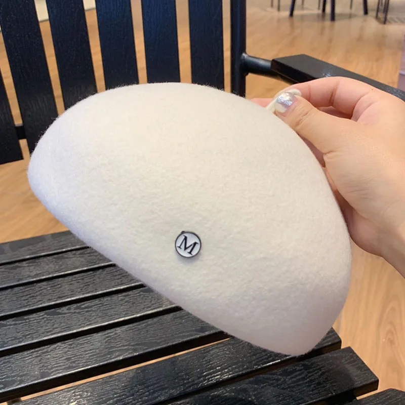 High Grade Classical Solid French Beret Hat Thick White Wool Hat Women Beret Cap Adult Warm Beanies Winter Hat boina feminina