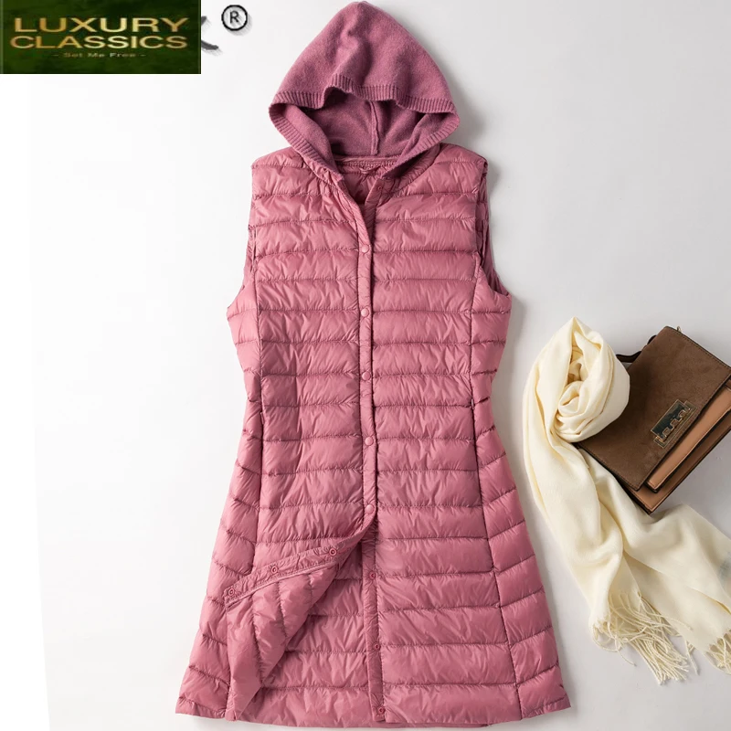 

Winter Women Light Down Vest Hooded Korean 4XL Womens Down Jackets Sleeveless Coat Woman Clothes Doudoune Longue Femme 92