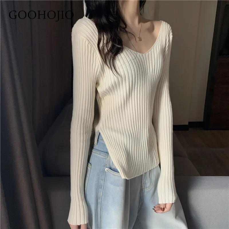 

2020 Basic V-neck Solid Autumn Winter Sweater Pullover Women Female Knitted Sweater Slim Long Sleeve Badycon Sweater Cheap