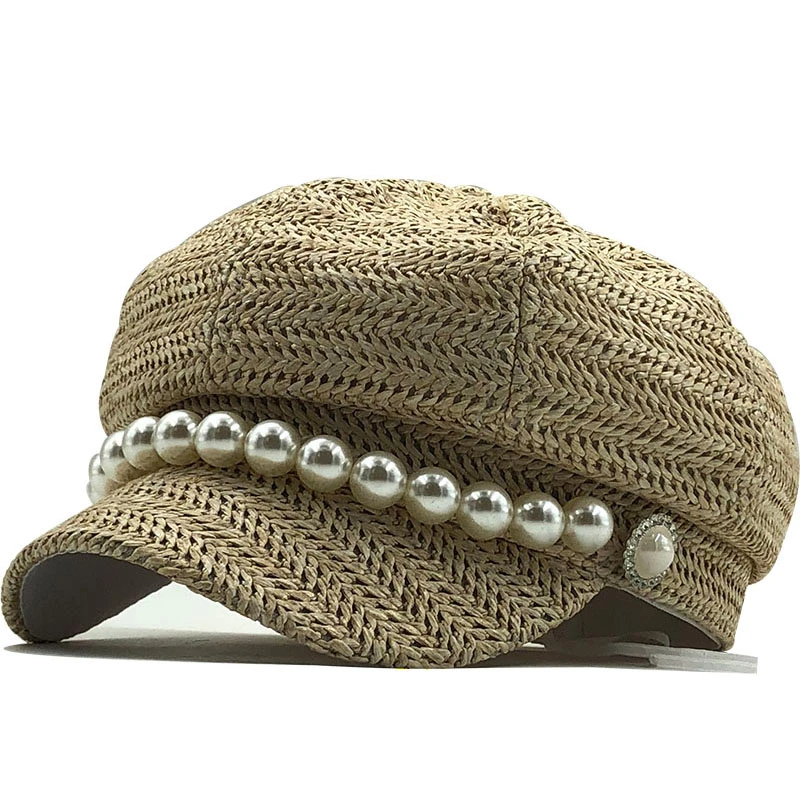 Sombreros de sol para mujer, gorra octogonal lisa, informal, de paja, boina de rafia, pintor