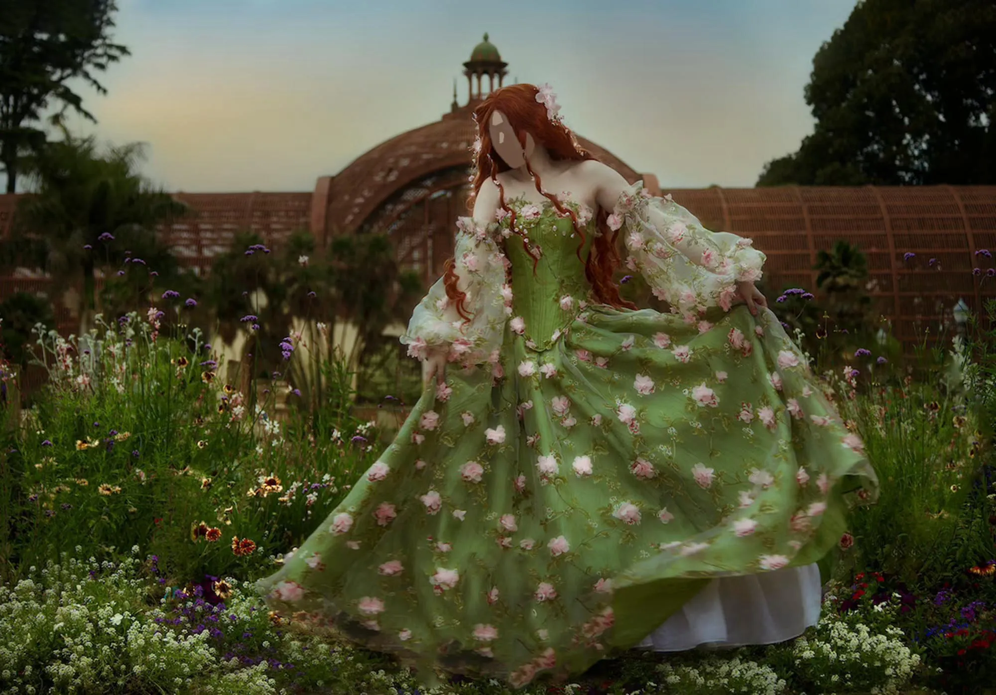 Vestido de fiesta de flores verdes en 3D, vestidos florales sin tirantes a la moda, vestido elegante hasta el suelo, vestido de fiesta de noche para mujer 2024