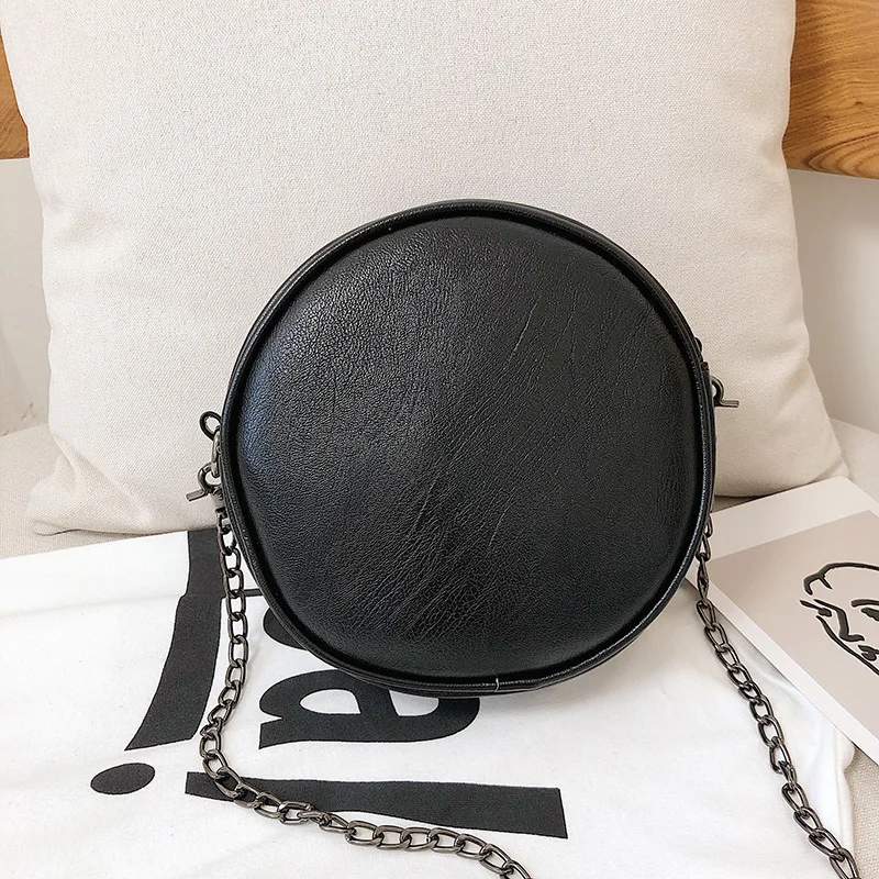 Black Round Women\'s Shoulder Bag Ladies Soft Leather Chains Tassel Crossbody Bags for Women 2024 Small Clutch Messenger Bag