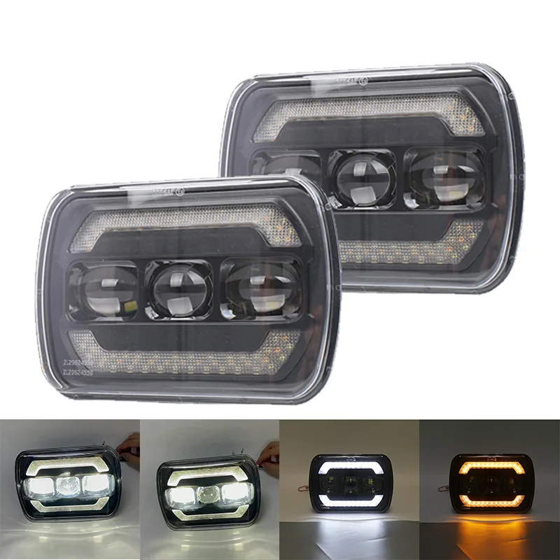 

Pair 7x6'' inch led headlights Rectangular LED 5" X 7" Headlamp High/ Low Beam for Ford GM Van Jeep XJ YJ Headlight