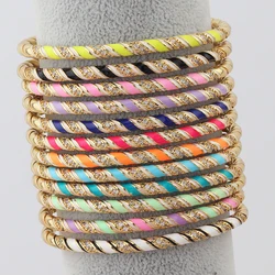12 Colors Bohemia Twisted Geometric Enamel Bangles For Women Girls Punk Colorful Copper Cubic Zirconia CZ Bracelets Party Gift