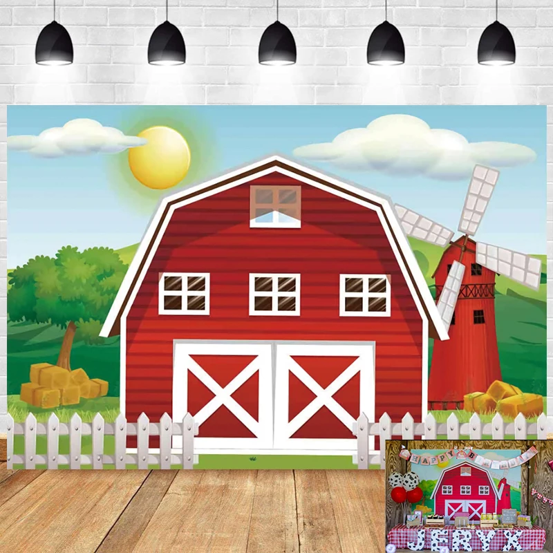 Trang Trại Phông Nền 1st Động Vật Bữa Tiệc Sinh Nhật Vui Vẻ Cho Bé Tắm Trẻ Em Hoa Barnyard Nền Chụp Ảnh Bé Trai Bé Gái Photocall Biểu Ngữ