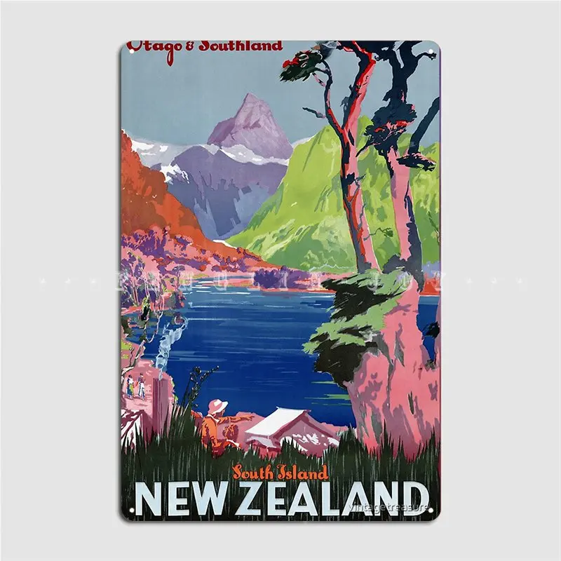 South Island New Zealand Vintage Metal Sign Wall Mural Bar Cave Design Plaques Tin Sign Poster