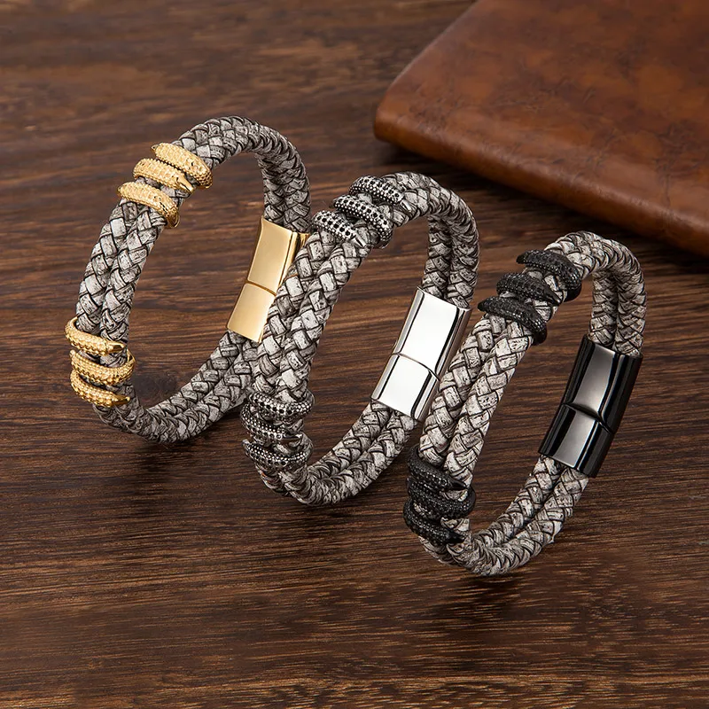 MKENDN Gothic Männer Vintage Grau Geflochtene Echtes Leder Armband Dragon Claw Homme Femme Armbänder Handgemachten Schmuck Pulseras – Detail 3