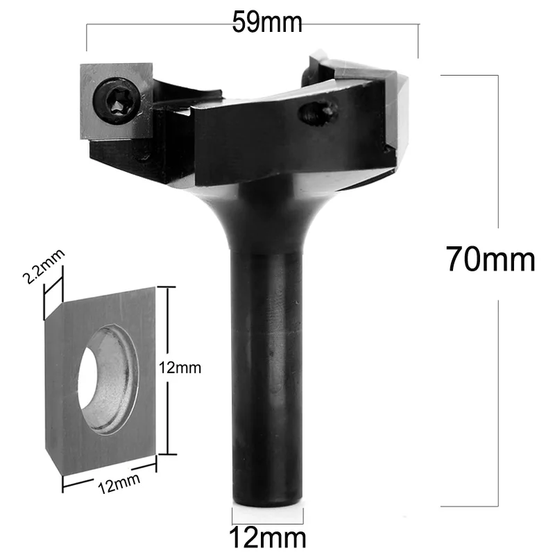 

1pc 3 flutes 8mm 12mm 12 Shank Planing Bits Face End Milling Cutter Insert-Style Spoilboard CNC Surfacing Router Bits For wood