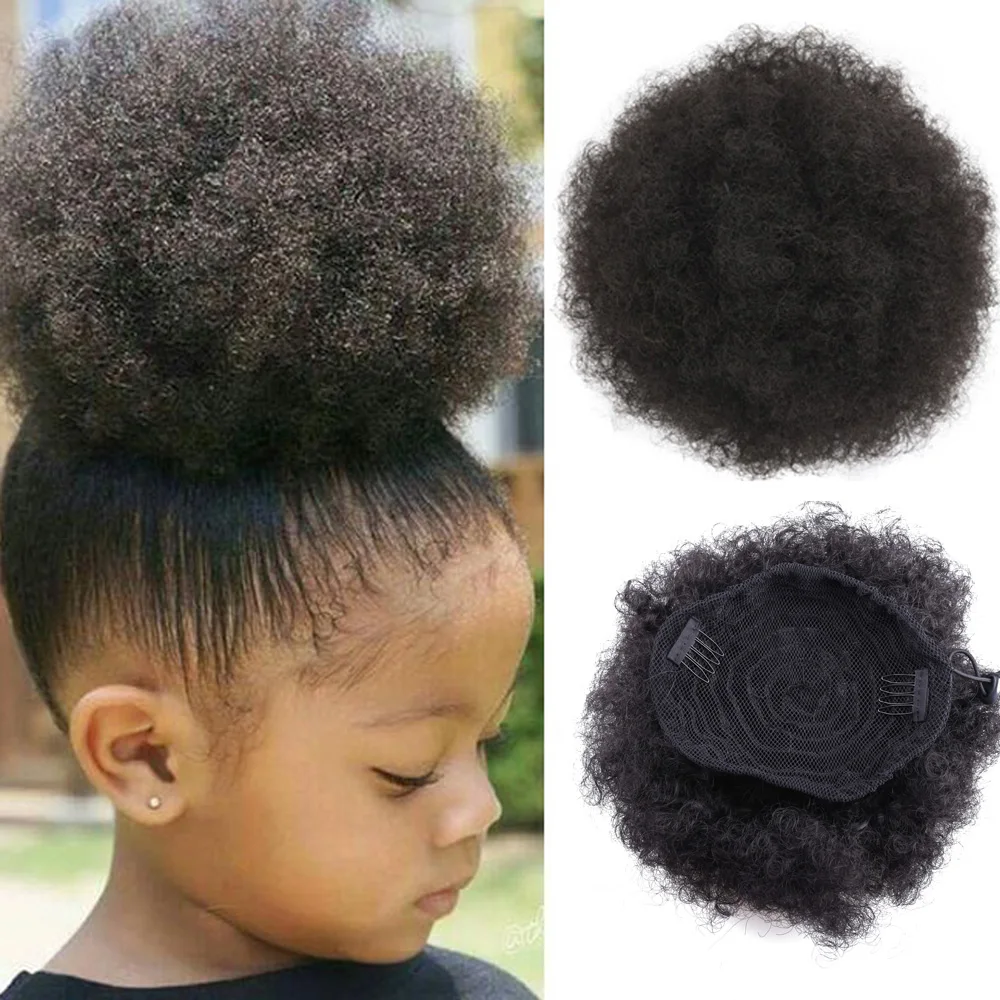 Kurze Afro Puff Synthetische Haarknoten Chignon Haarteil Für Frauen Kinder Perücke Kordelzug Pferdeschwanz Verworrene Lockige Clip in Extensions