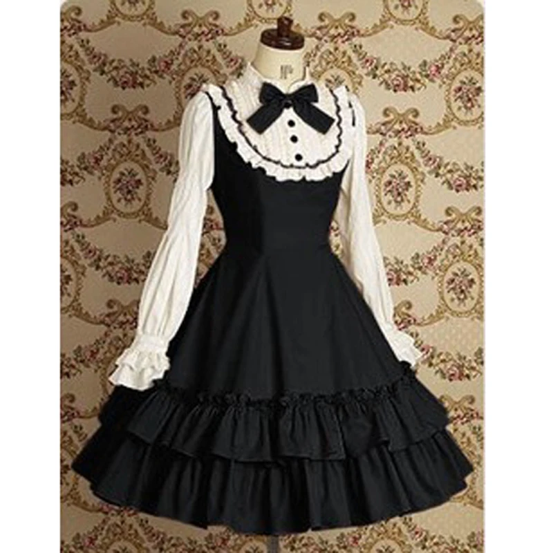 Palace Vintage Sweet Lolita Dress Cotton Lace Flare Sleeve Girl Summer Dress Maid Cosplay Costume Gothic Victorian Party Vestido