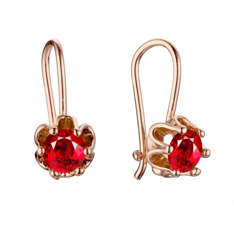 Frauen Nette 585 Rose Gold Farbe Rot Stein Blumen Geformte Tropfen Schmuck Ohrringe