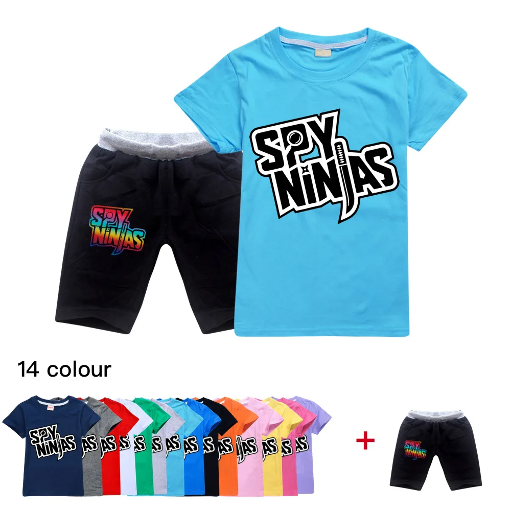 

New Spy Ninjas Fashion Girl Boys Short Sleeve Cartoon T-shirt Tops + Shorts Pajamas Set Boys Christmas Clothes