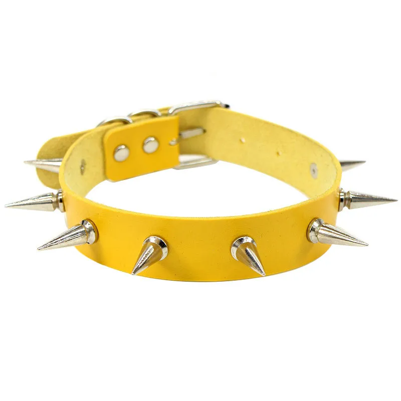 Rose red Blue Yellow Gothic Pu Leather Pink spiked punk choker collar spikes Rivets women Studded chocker necklace jewelry