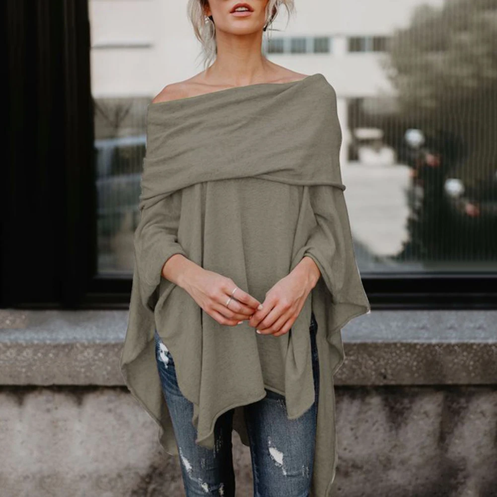 Women Scarf Shawl Poncho Fashionable Women\'s Solid Colour Strapless Pullover With Loose Cape With Irregular Hem Christmas gift