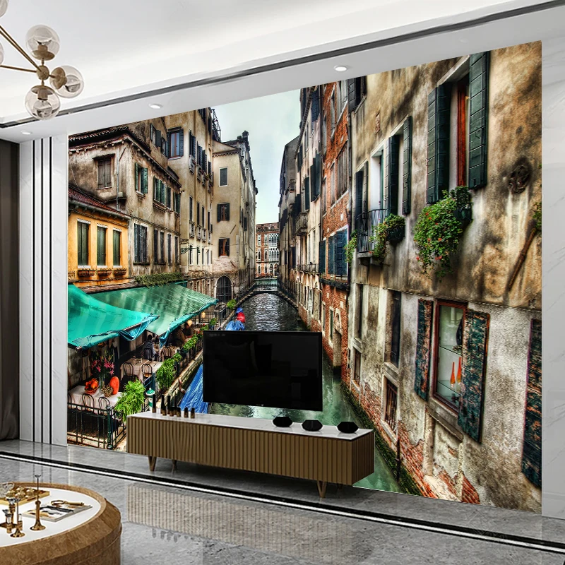 Custom 3D Mural Wallpaper Water City Building Retro Wall Painting Home Decor Living Room Sofa TV Background Non-woven Wall Paper