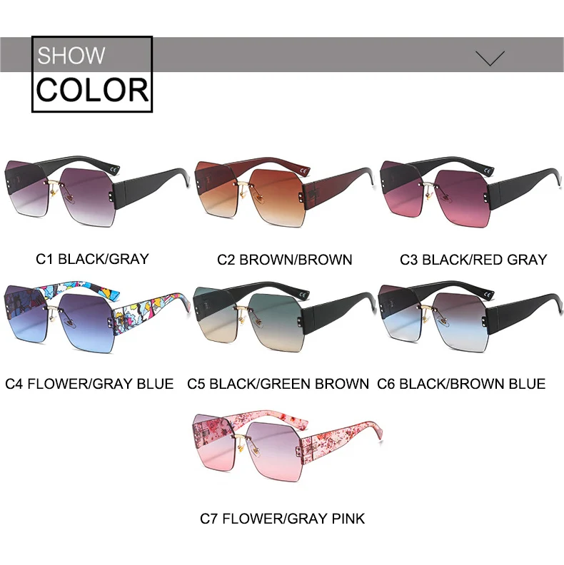 OEC-MANAGEMENT CPO Mode Randlose Sonnenbrille Frauen Platz Goggle Gläser Weibliche Marke Trend Blume Beine Shades Uv400 Vintage Brillen – Detail 4