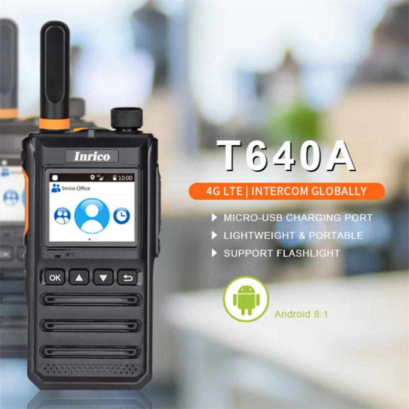 Inrico T640A Android 8.1 4G Network Walkie Talkie Long Range Long Endurance Wireless Military POC Radio with GPS Bluetooth Wifi