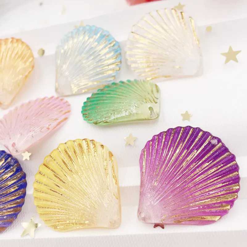 Shiny Resin Mix Colorful Big shell Flatback Cabochon rhinestone 10PCS Scrapbook DIY Decor Home Figurine 2 hole Crafts