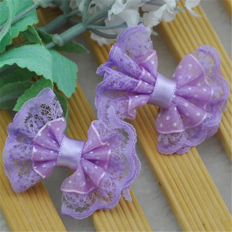 40Pcs Lace Organza Ribbon Bows Flowers Wedding Decoration Applique A088