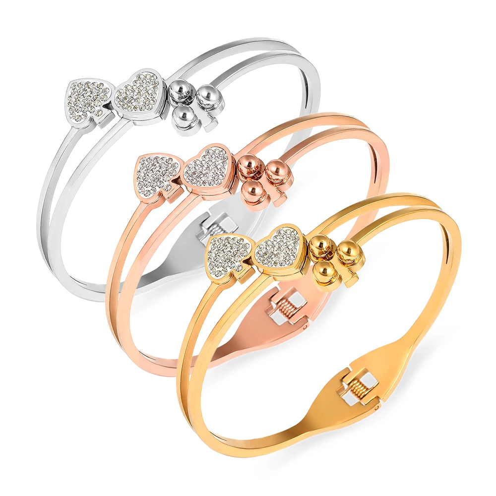 

FYSARA New Simple Heart Poker Desgin Stainless Steel Bangle Couple Festival Titanium Steel Bracelet for Women Spring Cuff Chain