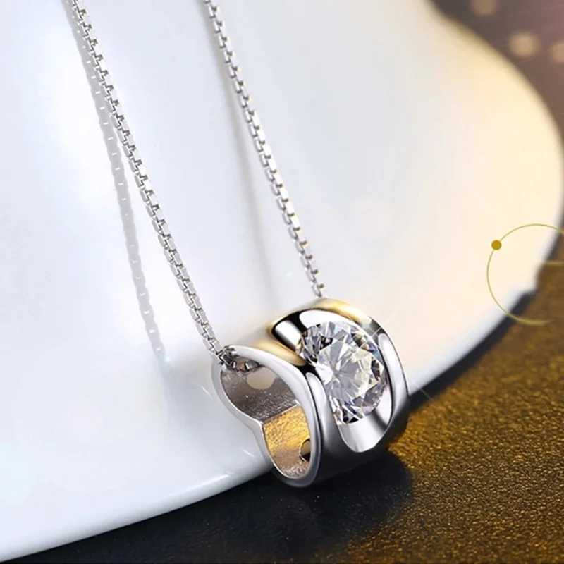 OMHXZJ Wholesale European Fashion Woman Girl Party Wedding Gift  AAA Zircon S925 Sterling Silver Necklace Pendant Charm CA167